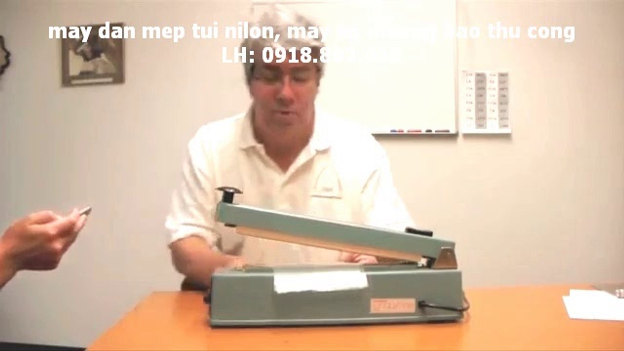 máy ép miệng bao nilon dập tay, máy hàn mép túi dập tay, máy dán miệng túi thủ công