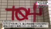 【パヨク犯罪】富山市の商店街で落書きをしたとして、棚元竜太容疑者（42）を建造物損壊と器物損壊の疑いで逮捕