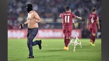 Serbia vs Albania FANS FIGHT PLAYERS (Drone Drops Albanian Flag).