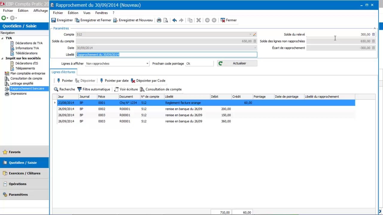 EBP Compta Pratic 2015 : Le pointage bancaire
