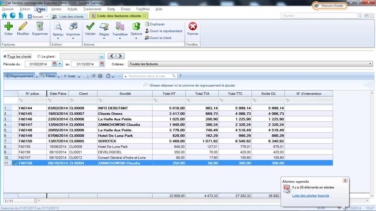 CIEL Gestion Commerciale 2014 : les en-cours