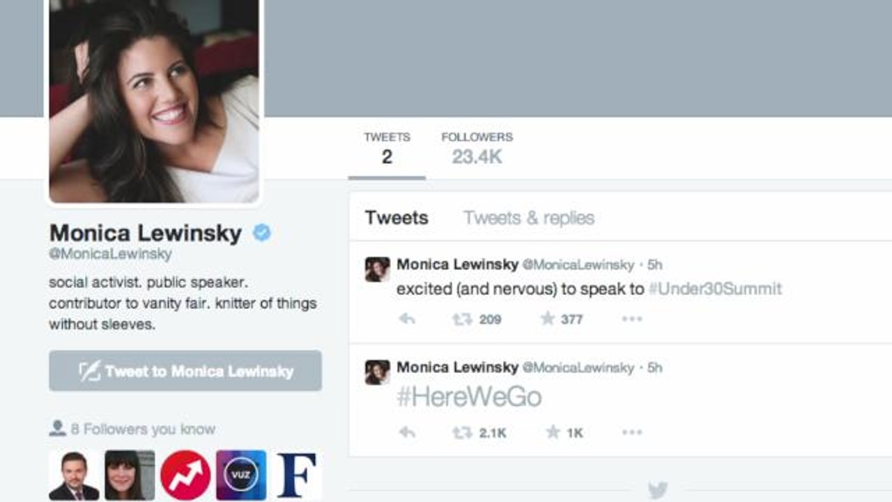 Monica Lewinsky Joins Twitter Ahead of Speech