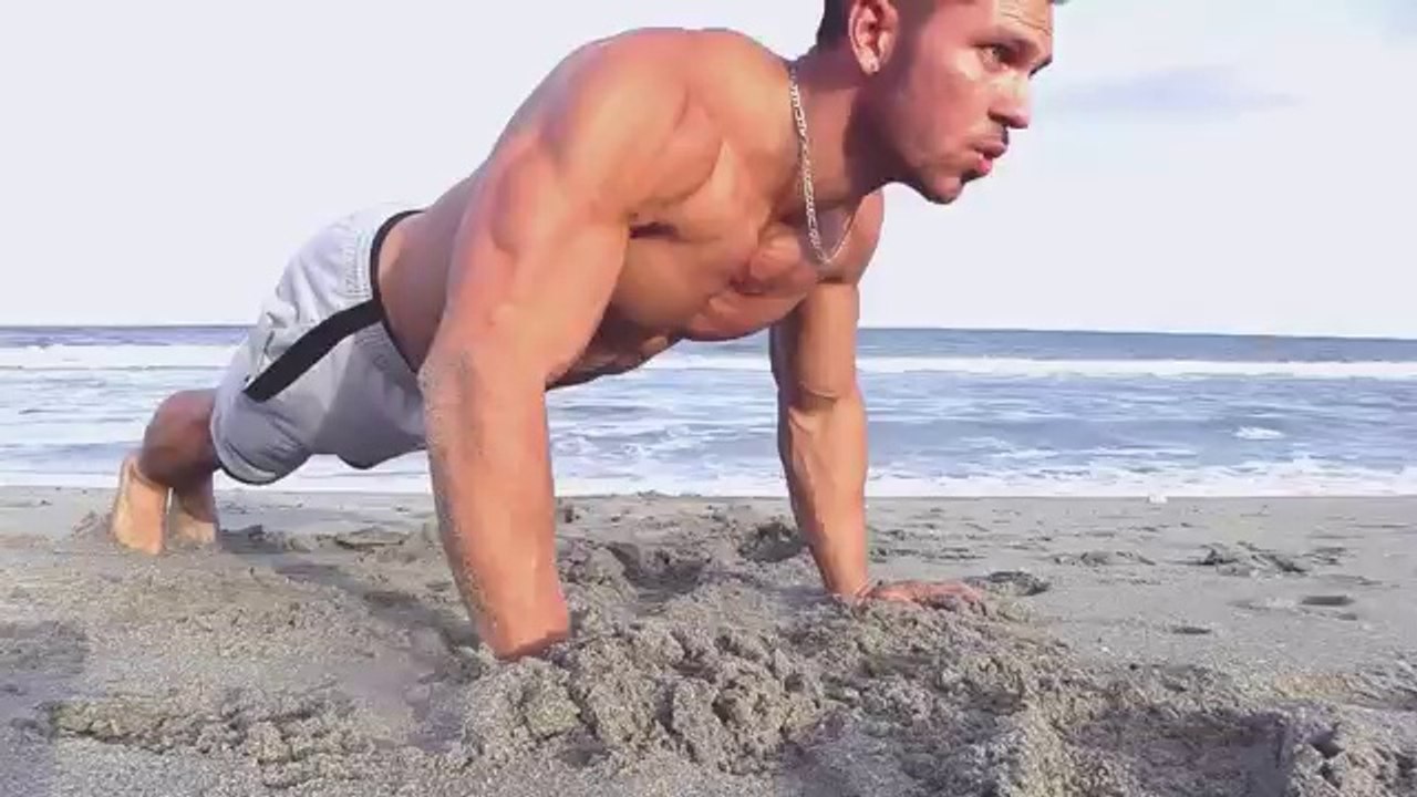 Fitness Model Body Workout on the Beach - Bodybuilding Motivation