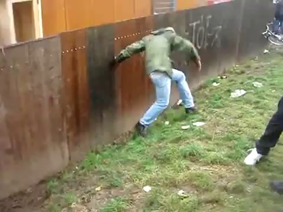 Drunk man climbs a huge slope