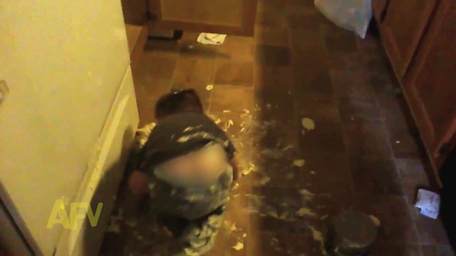 Cute kid Slips In Melted Butter