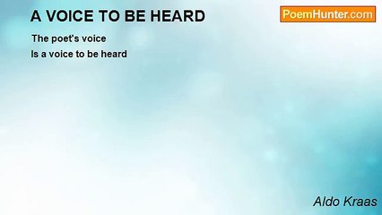 Aldo Kraas - A VOICE TO BE HEARD