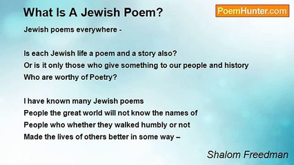 Shalom Freedman - What Is A Jewish Poem?