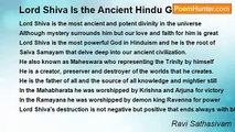 Ravi Sathasivam - Lord Shiva Is the Ancient Hindu God...