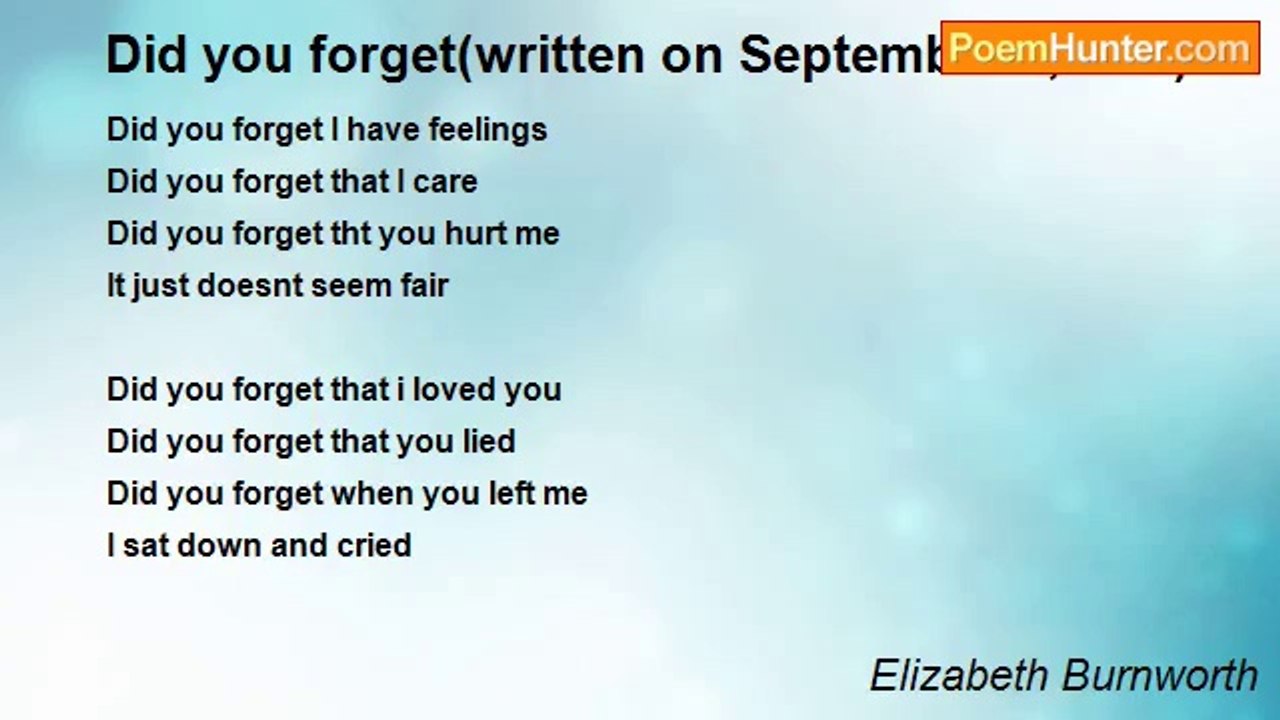 Elizabeth Burnworth - Did you forget(written on...
