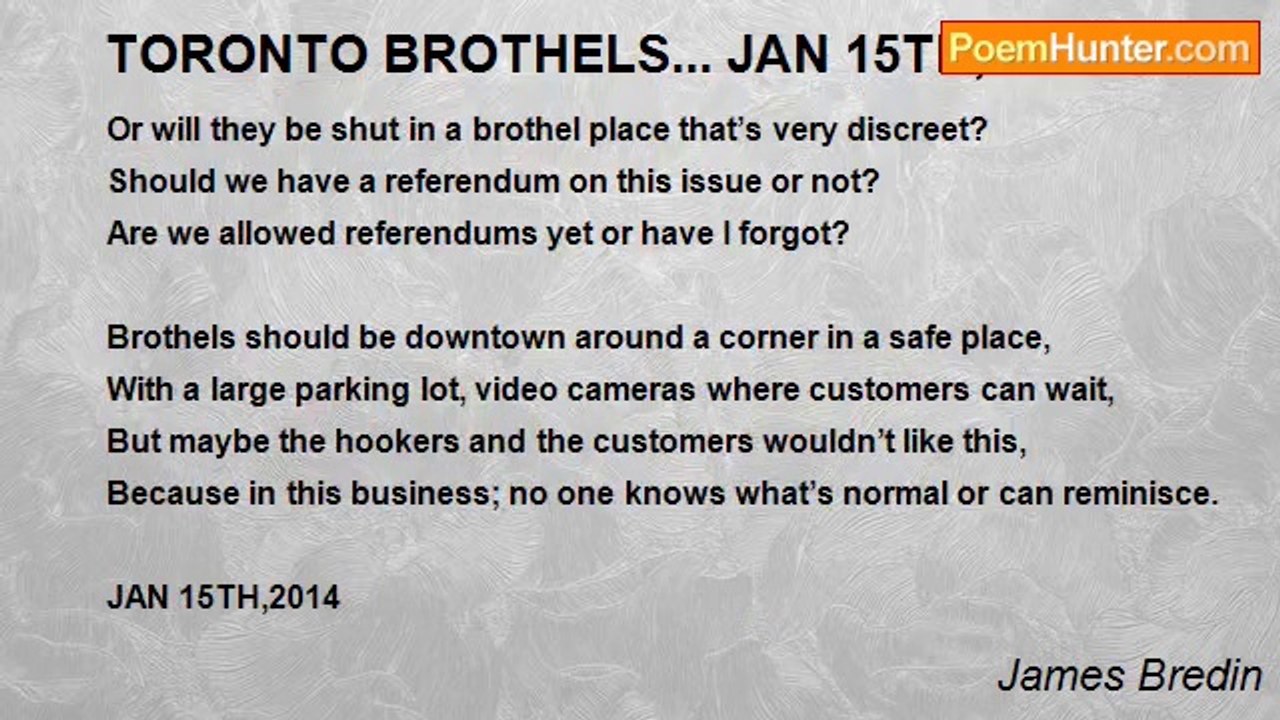 James Bredin - TORONTO BROTHELS... JAN 15TH,2014
