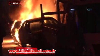Otomobil alev alev yandı