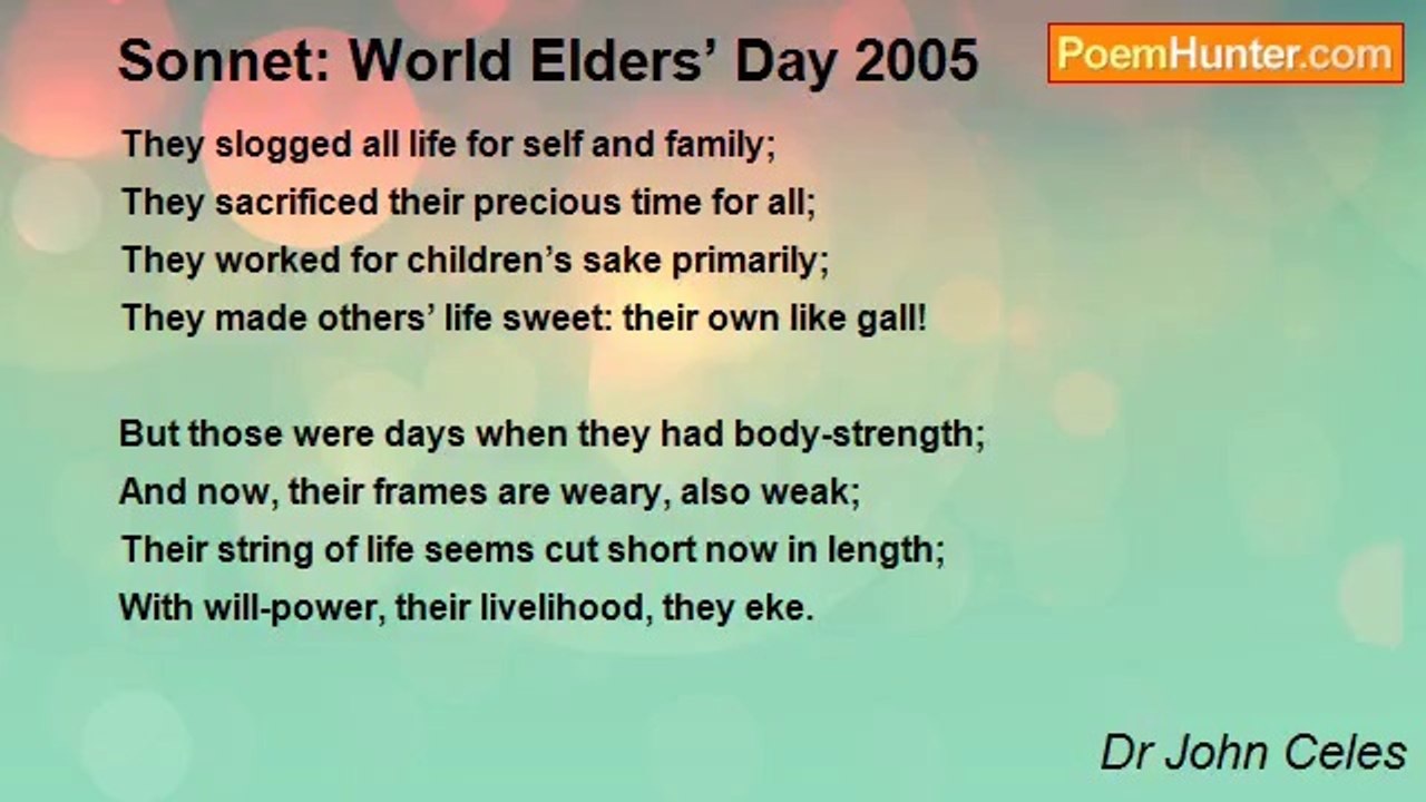 Dr John Celes - Sonnet: World Elders’ Day 2005
