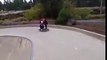 Dad teaches his kid how to skateboard!