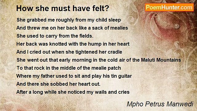 Mpho Petrus Manwedi - How she must have felt?