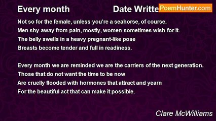 Clare McWilliams - Every month                  Date Written 04/02/2008