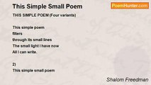Shalom Freedman - This Simple Small Poem