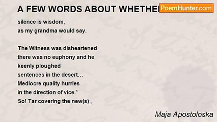 Maja Apostoloska - A FEW WORDS ABOUT WHETHER MEDIOCRE POETRY SHOULD BE WRITTEN