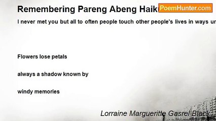Lorraine Margueritte Gasrel Black - Remembering Pareng Abeng Haiku
