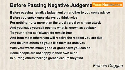 Francis Duggan - Before Passing Negative Judgements