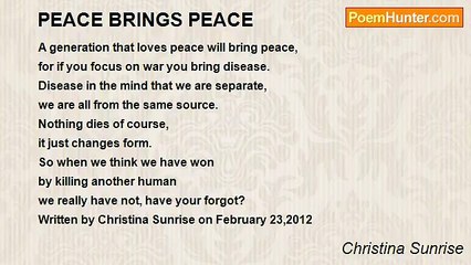 Christina Sunrise - PEACE BRINGS PEACE