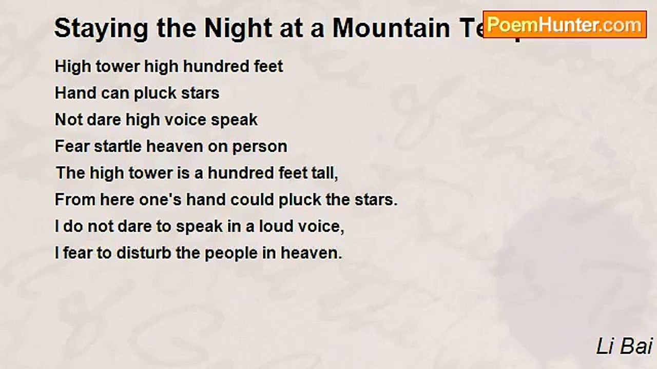 Li Bai - Staying the Night at a Mountain Temple