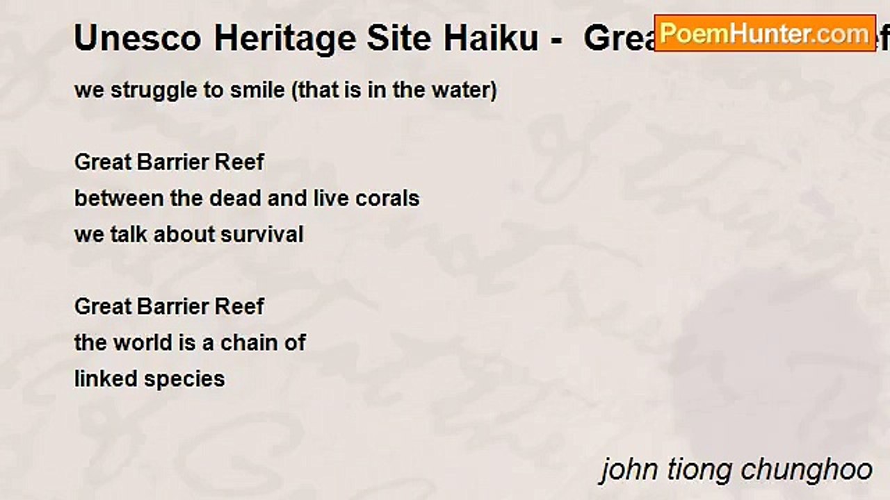 john tiong chunghoo - Unesco Heritage Site Haiku -  Great Barrier Reef, Australia