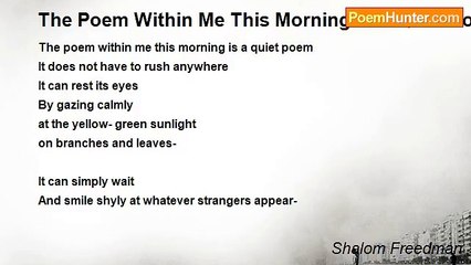 Shalom Freedman - The Poem Within Me This Morning Is A Quiet Poem