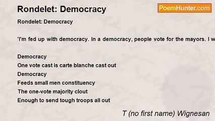 T (no first name) Wignesan - Rondelet: Democracy
