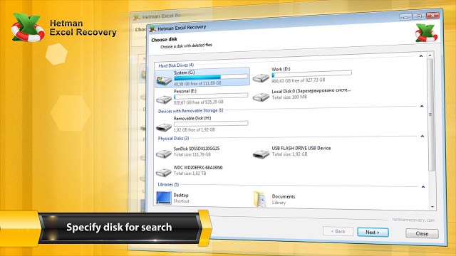 Recovering Deleted Excel (XLS, XLSX) Files with Hetman Excel Recovery