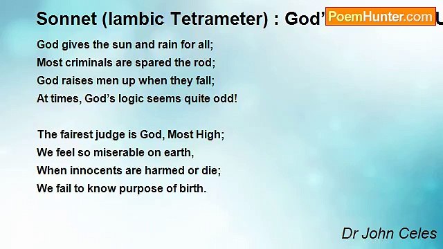 Dr John Celes - Sonnet (Iambic Tetrameter) : God’s Wisdom is Unfathomable!