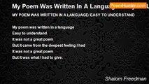 Shalom Freedman - My Poem Was Written In A Language/ Easy To Understand