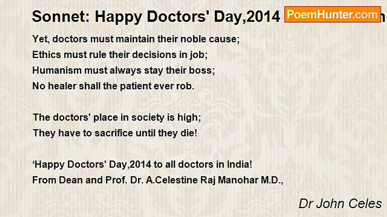 Dr John Celes - Sonnet: Happy Doctors' Day,2014...