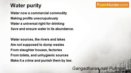Gangadharan nair Pulingat.. - Water purity