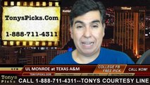 Texas A&M Aggies vs. UL Monroe Warhawks Free Pick Prediction NCAA College Football Odds Preview 11-1-2014