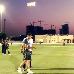 Wasim Akram giving tips to Usman Shinwari in Azhar Mehmood's T20 Camp.