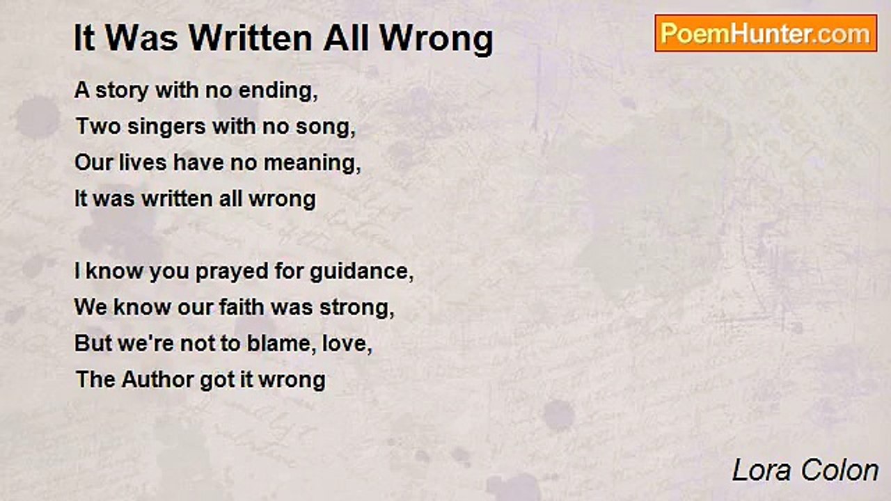 Lora Colon - It Was Written All Wrong