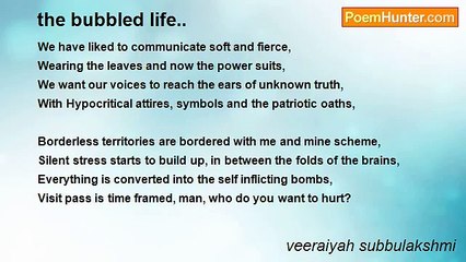 veeraiyah subbulakshmi - the bubbled life..