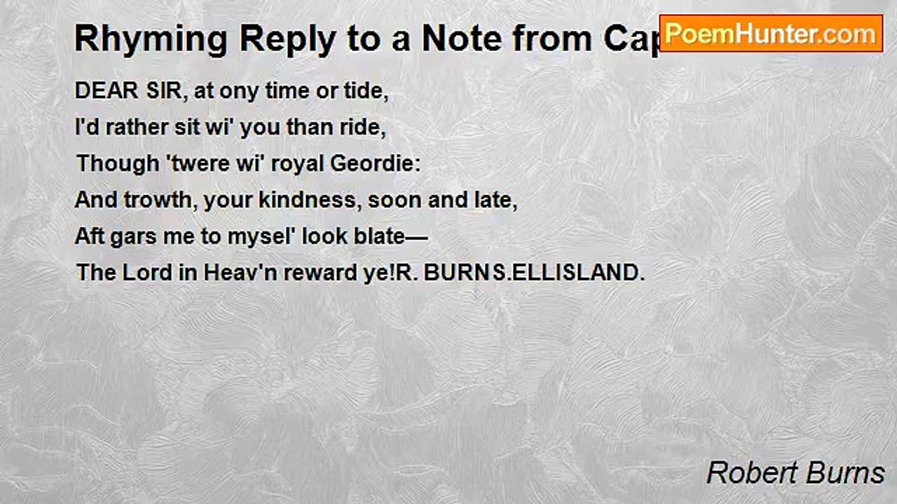 Robert Burns - Rhyming Reply to a Note from Captain Riddell