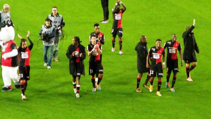 29/10/14 : SRFC-OM : les joueurs saluent le kop