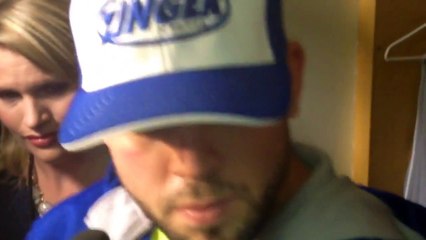 Mike Moustakas in the Royals clubhouse after his big home run