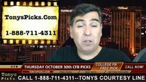 Free Thursday Night College Football Picks Betting Predictions Odds Point Spreads 10-30-2014