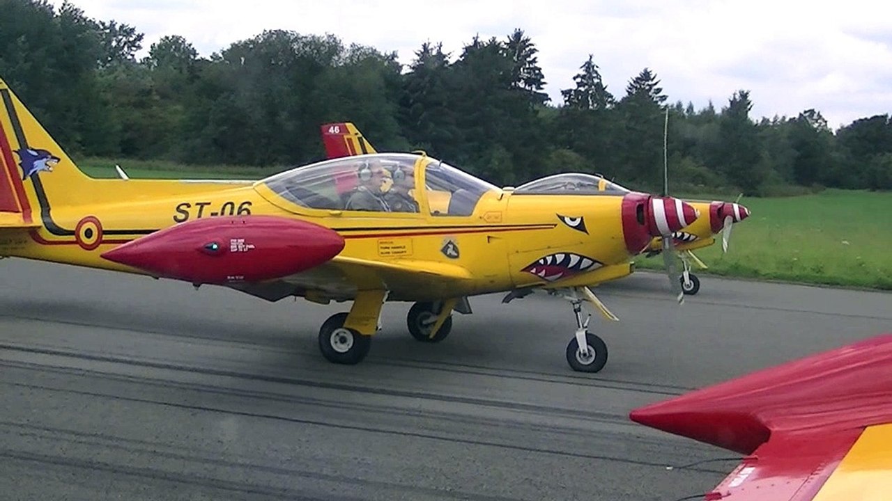 Défilé aérien vu d'un avion Siai Marchetti de la Belgian Air Force