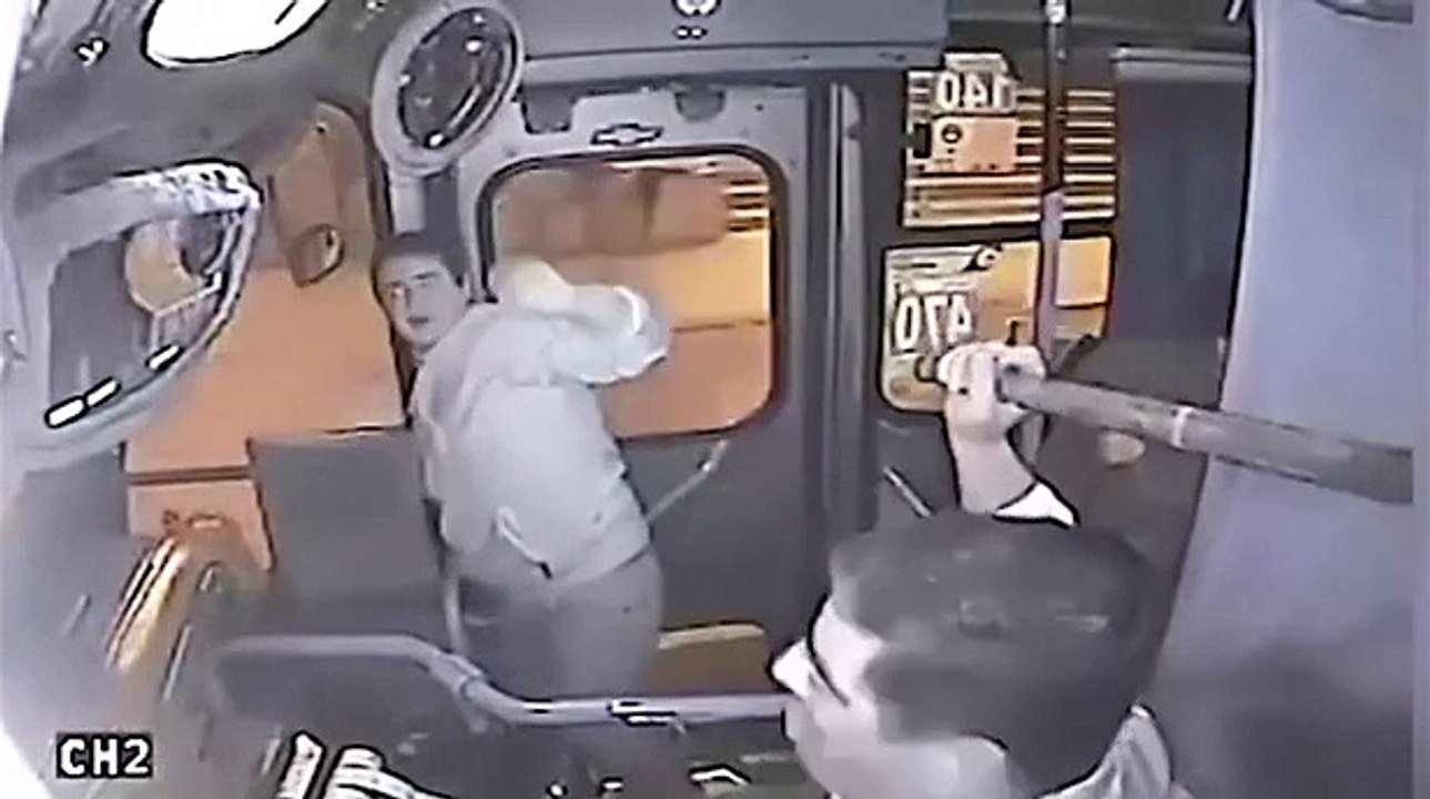 Bus Driver beats Snatcher with Bat
