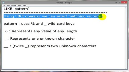 11. LIKE 'pattern' Operator - Part 11 - Urdu Tutorials