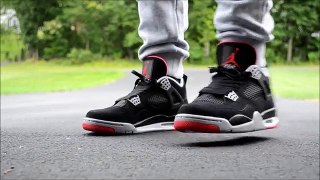 black Air Jordan 4 Bred On Feet