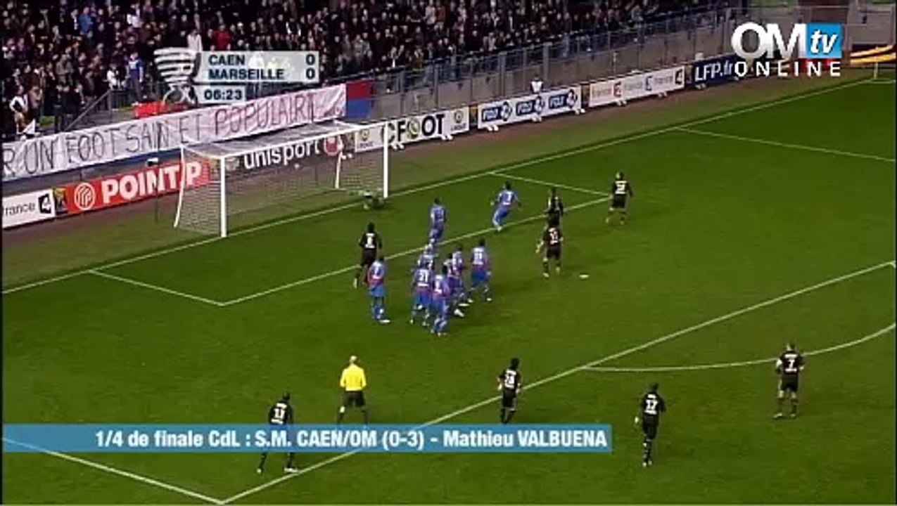 Caen 0-3 OM : le but de Mathieu Valbuena (7e)