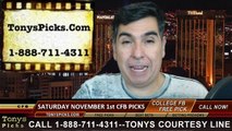 Free Picks Saturday College Football Predictions Point Spread Odds Previews 11-1-2014