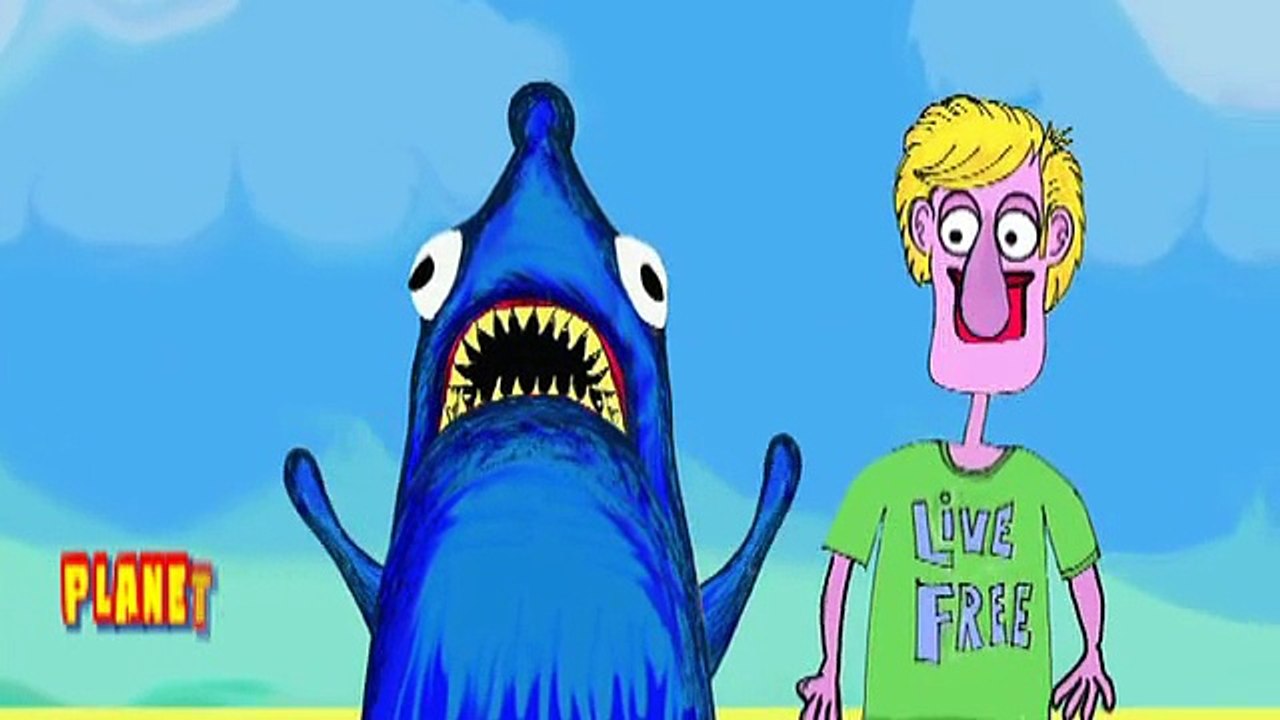 MY PET Shark - HELP HELP a sexy woman at the beach.  Funny cartoon with silly SHARK