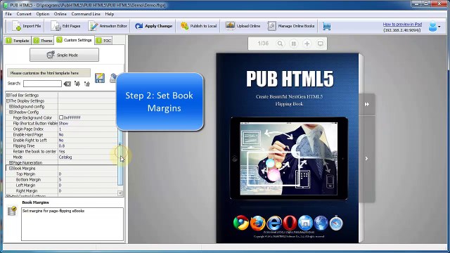 How can I change the book margins of my HTML5 flip brochure?