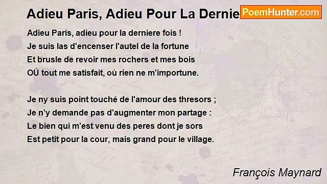 François Maynard - Adieu Paris, Adieu Pour La Derniere Fois